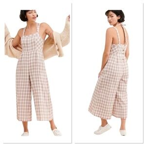 Free People Zuzu Jumpsuit Neutral Gingham Size 4